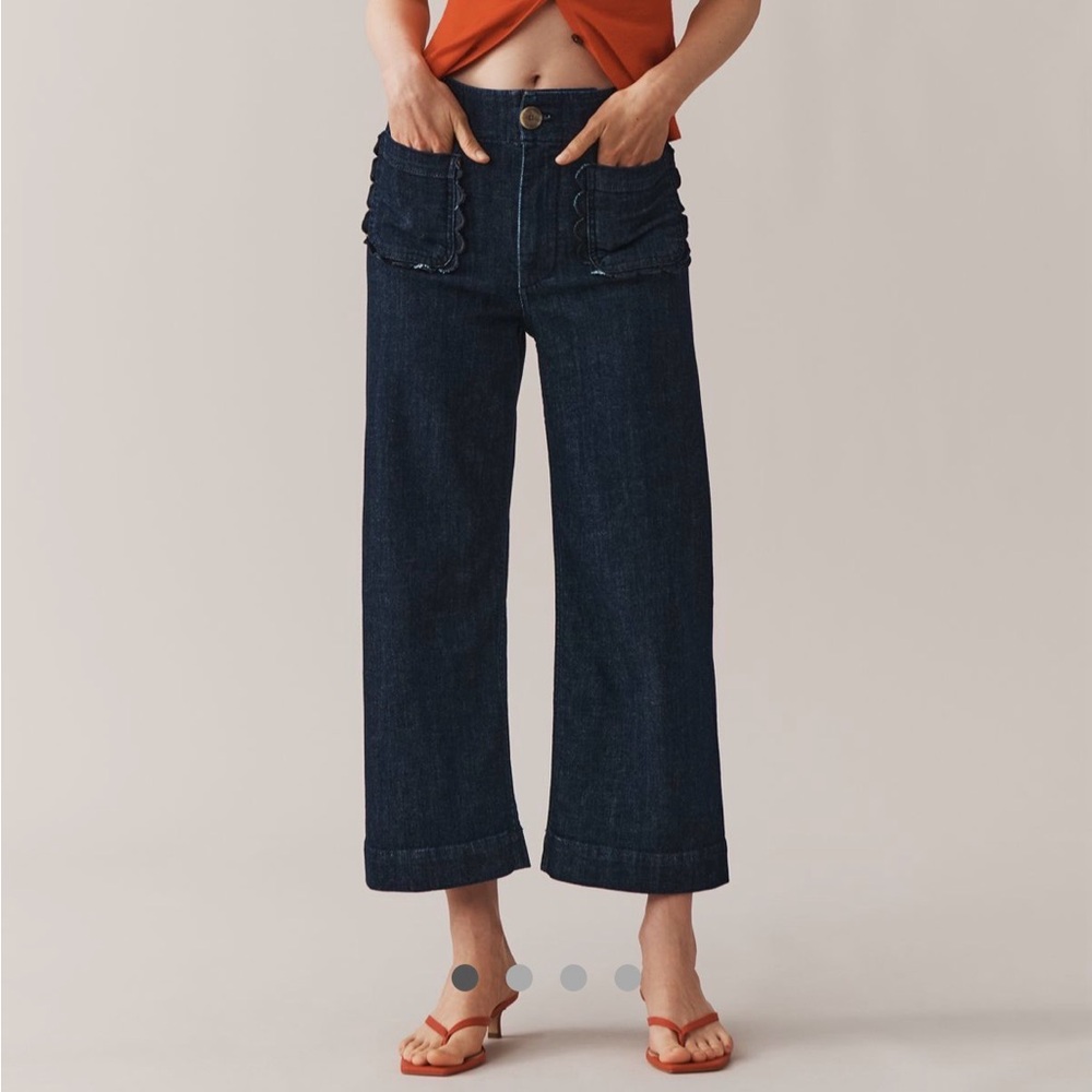 Anthropologie Colette Scallop-pocket wide leg jeans by Maeve